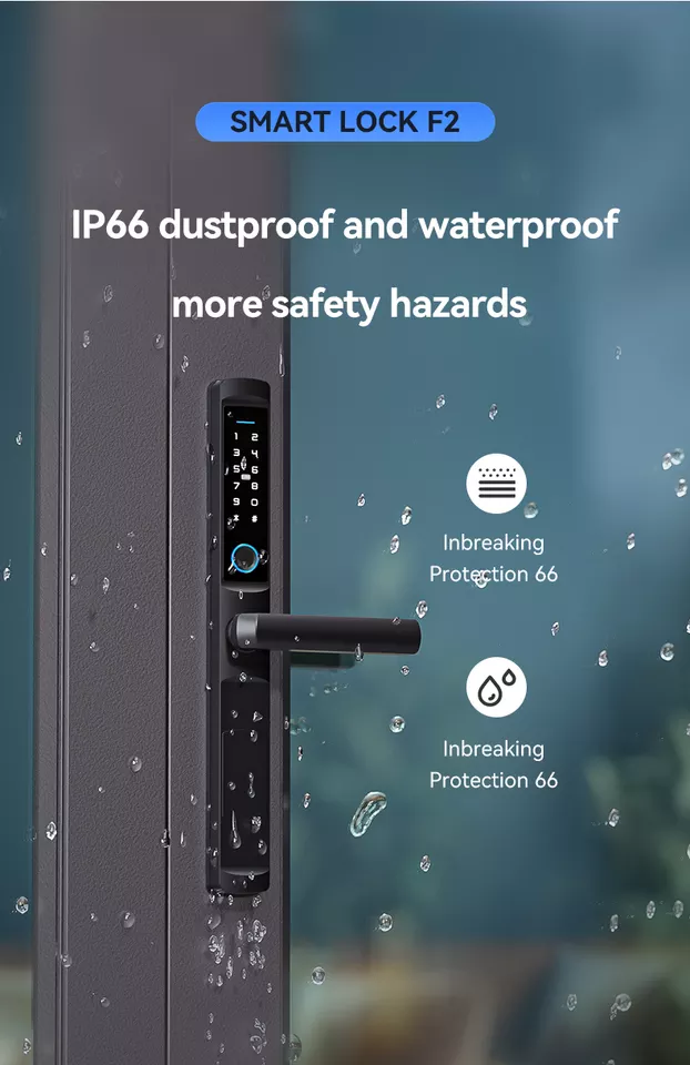 Smart Life Tuya WIFI Waterproof Access Control Fingerprint Keypad Card Door Handle Lock F2 (Black)