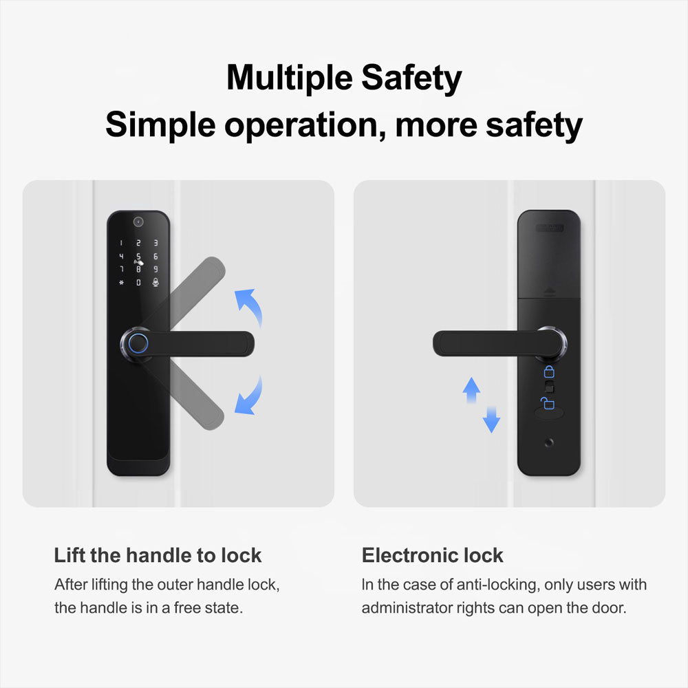 Smart Life Tuya WIFI Access Control Fingerprint Keypad Card Video Doorbell Handle Lock HR07P (Black)