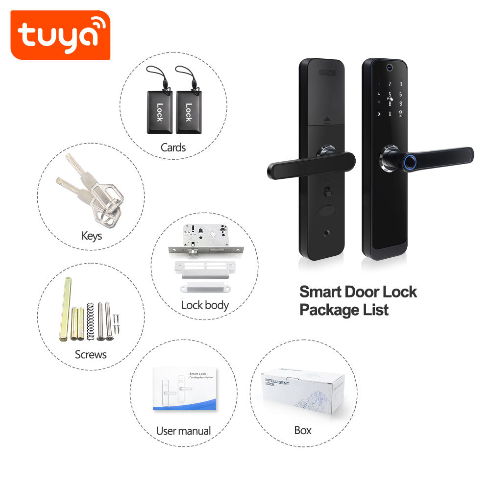 Smart Life Tuya WIFI Access Control Fingerprint Keypad Card Video Doorbell Handle Lock HR07P (Black)