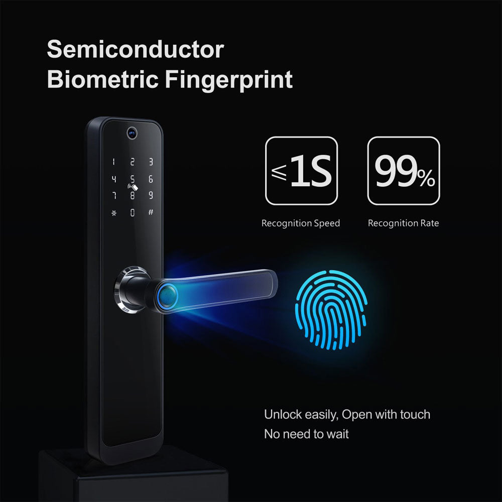 Smart Life Tuya WIFI Access Control Fingerprint Keypad Card Video Doorbell Handle Lock HR07P (Black)