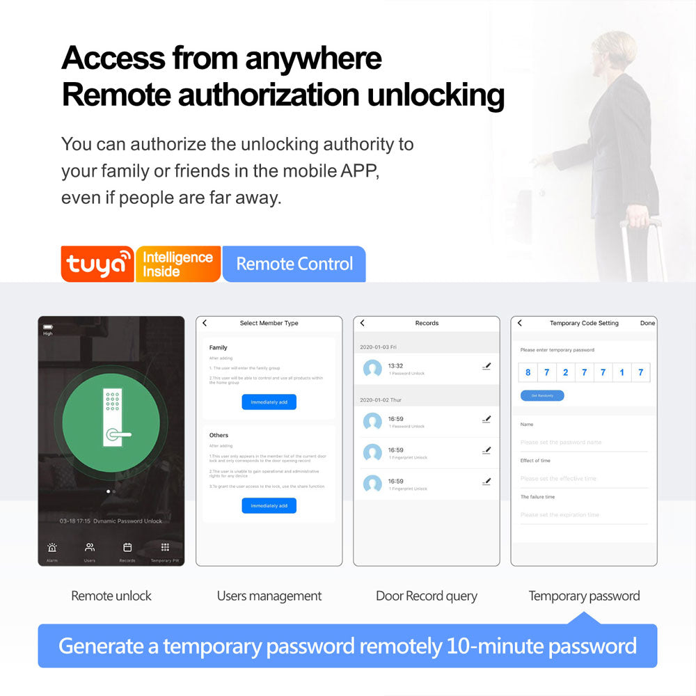 Smart Life Tuya WIFI Access Control Fingerprint Keypad Card Video Doorbell Handle Lock HR07P (Black)