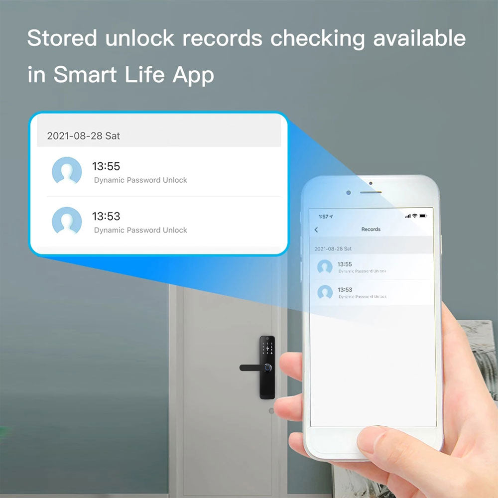 Smart Life Tuya WIFI Access Control Fingerprint Keypad Card Video Doorbell Handle Lock HR07P (Black)