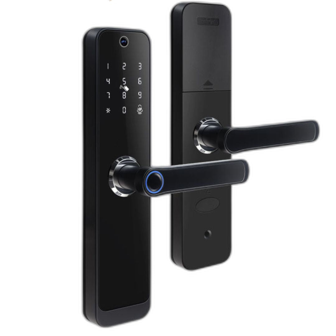 Smart Life Tuya WIFI Access Control Fingerprint Keypad Card Video Doorbell Handle Lock HR07P (Black)