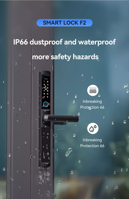 Smart Life Tuya WIFI Waterproof Access Control Fingerprint Keypad Card Door Handle Lock F2 (Black)