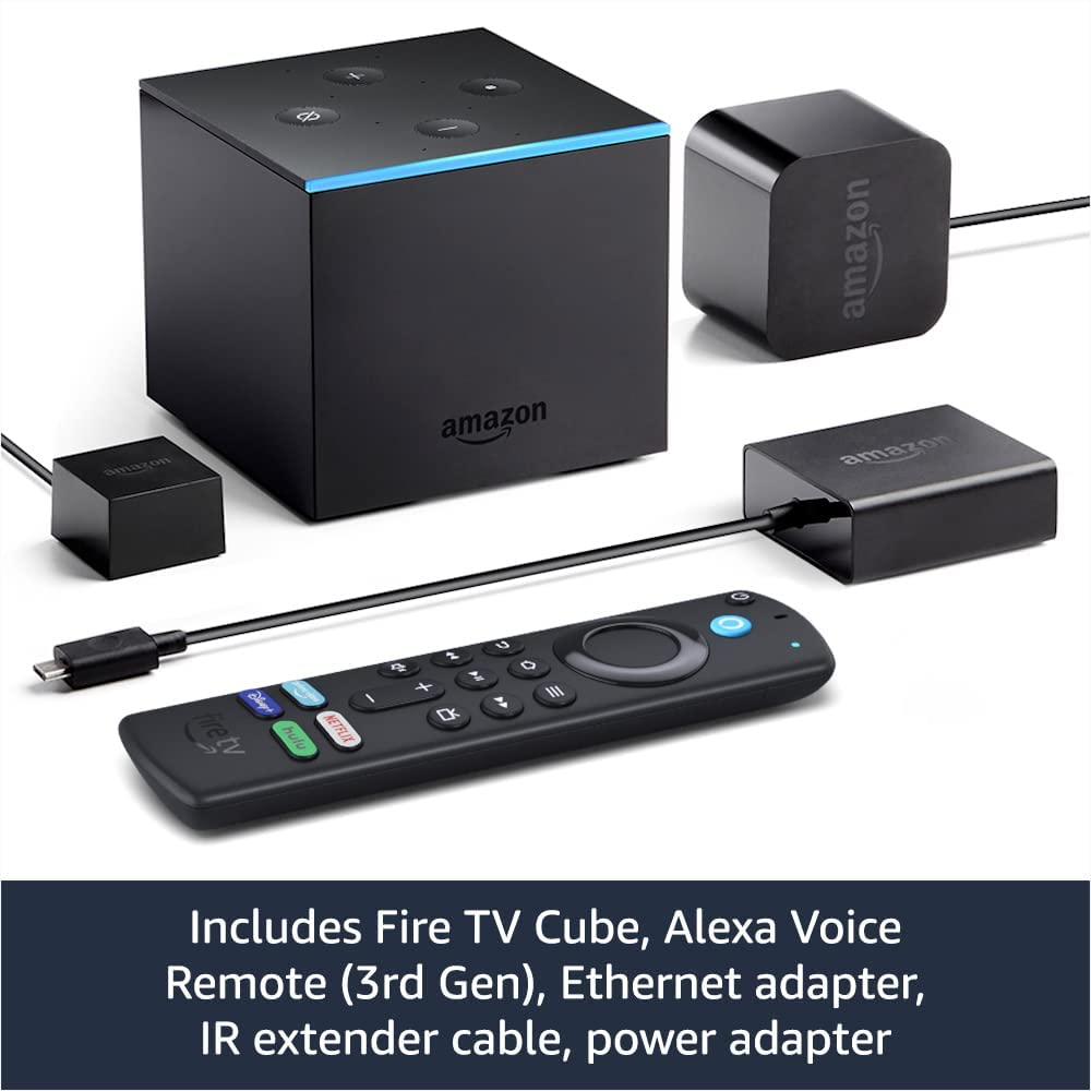 Amazon Fire TV Cube, Hands-free streaming device with Alexa, 4K Ultra HD includes latest Alexa Voice Remote Amazon